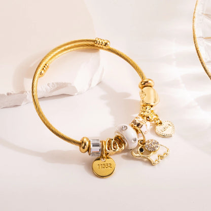 Luckacco Fashion Multi Element Stainless Steel Circle Panjiadora Beaded Love Bracelet Suitable for Women's Dating, Daily Holiday Gifts