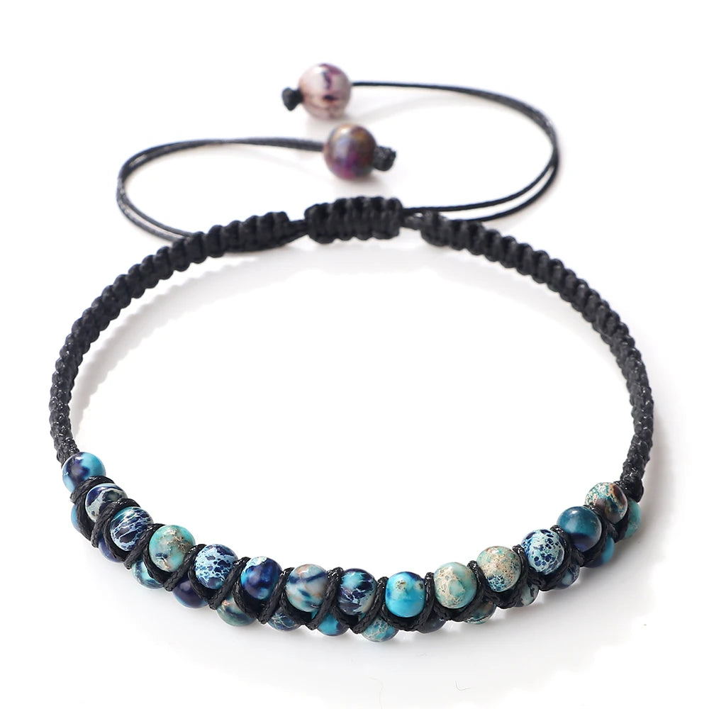 luckacco vintage 4mm natural stone beads bracelets & bangles for women men handmade adjustable braided rope chains meditation jewelry
