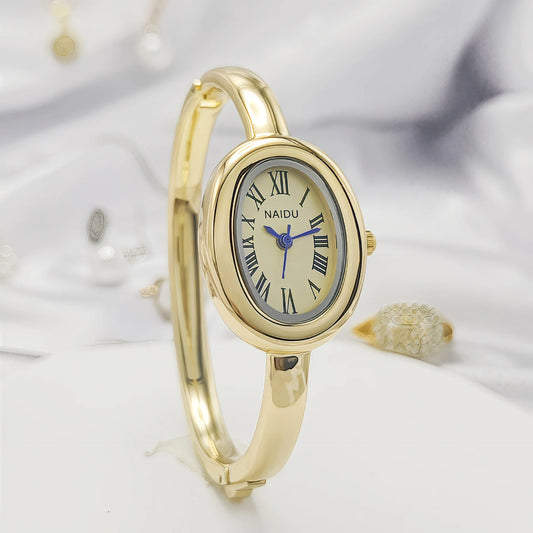 Luckacco Simple Oval Women Quartz Watch Luxury Roman Numerals Reloj Vintage Clock Ladies Stainless Steel Orologio Gold Sliver Wristwatch