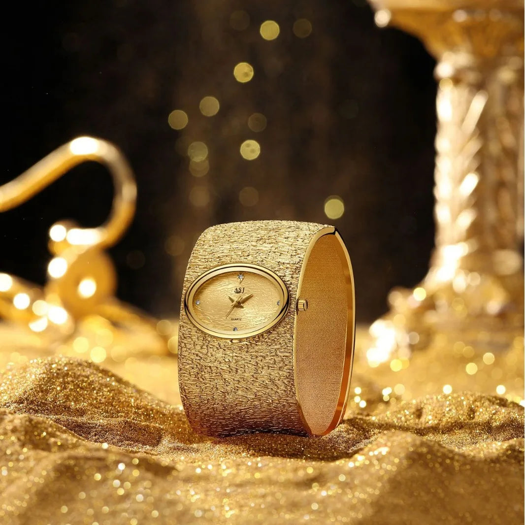 luckacco asj women's bracelet watch reloj mujer gold luxury bark pattern simple watch for women relojes para damas