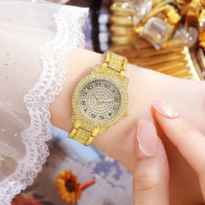 Luckacco Luxury Women Gold Watch Fashion Ladies Quartz Diamond Wristwatch Elegant Female Bracelet Watches Set Reloj Mujer