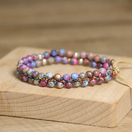 Luckacco 4mm Imperial Jasper Bracelet for Women Jewelry Natural Purple Sea Sediment Jasper Yoga Healing Stone Bracelet