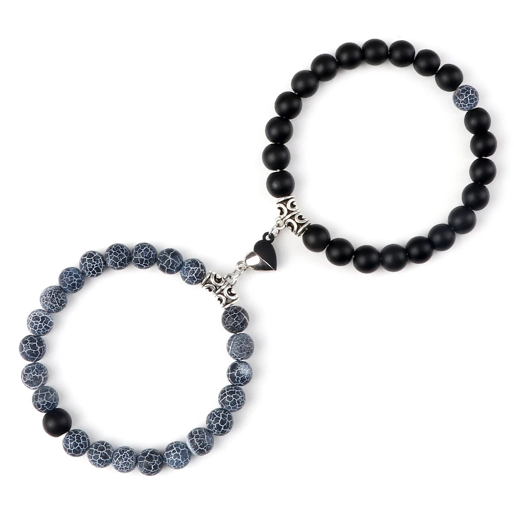 luckacco 2pcs/set natural stone beaded bracelet for lovers distance heart magnet buckle couple bracelets friendship fashion jewelry gifts