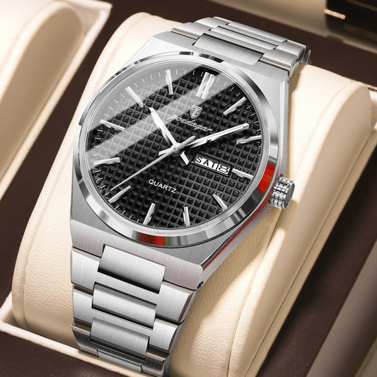 Luckacco POEDAGAR Luxury Men Watch Date Week Waterproof Luminous Stainless Steel Watch For Man Casual Quartz Men's Watches Male Sport+Box
