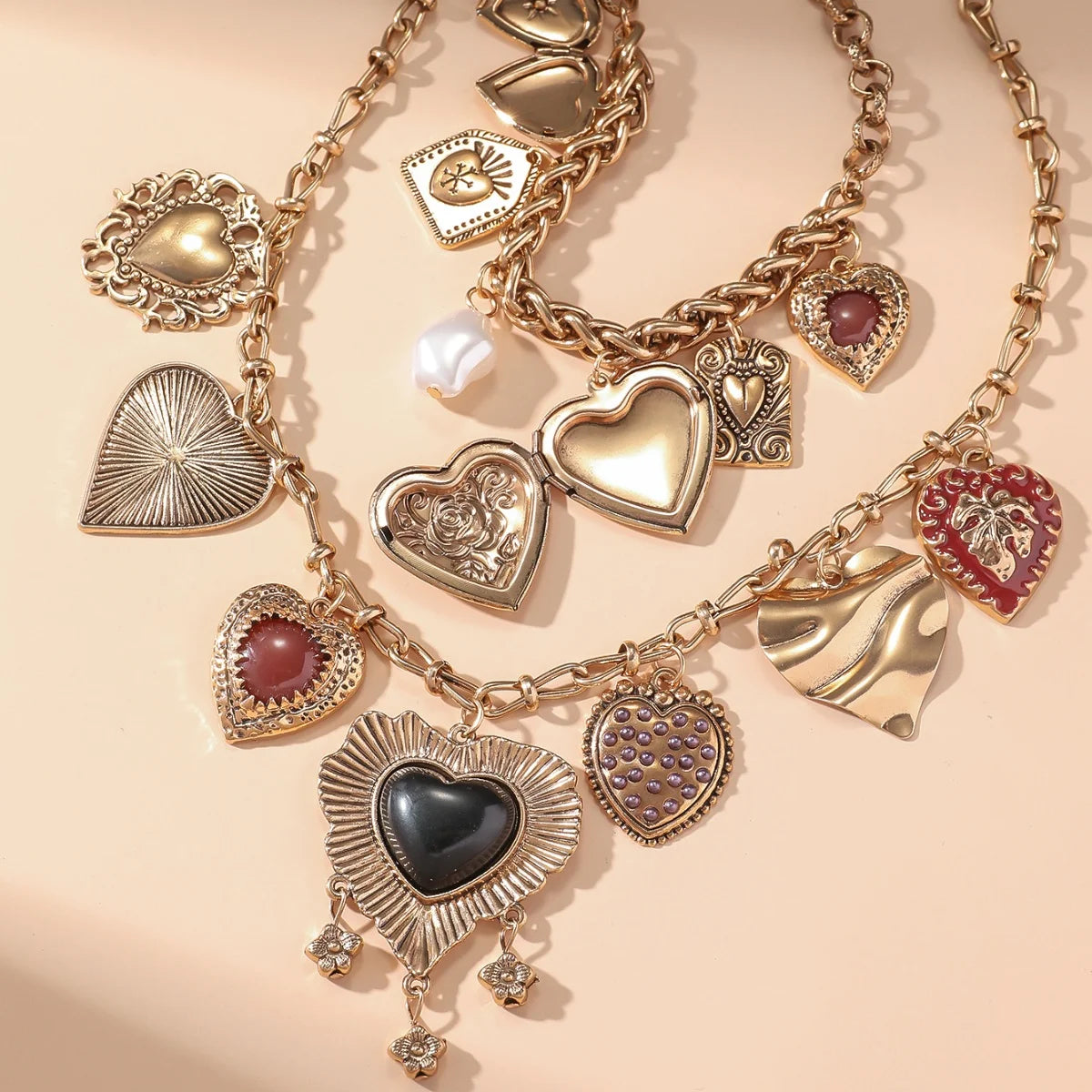 luckacco fashion punk metal heart pendant necklaces for women vintage double layered choker chain necklaces luxury party jewelry gifts
