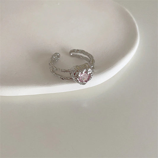 Luckacco Pink Crystal Irregular Heart Rings Creative Zircon Bowknot Opal Love Heart Open Ring Y2K Shiny Rings for Women Party Jewelry