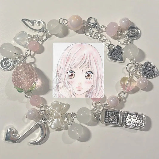 Luckacco Handmade Pink Strawberry Note Phone Charm Lovely Bracelet Gorgeous Romantic Coquettish Bracelet