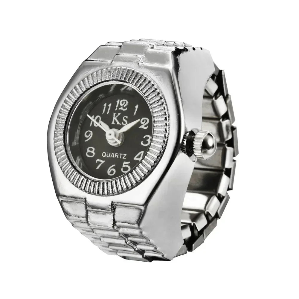 luckacco couple finger watch ring vintage punk elastic alloy band men women jewelry clock roman numerals dial 28style mini quartz watches
