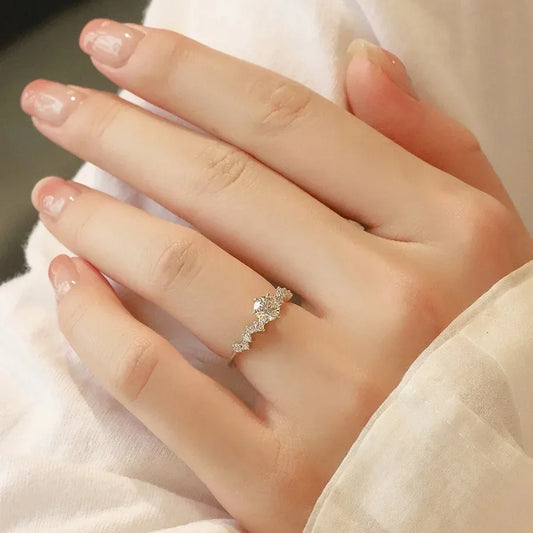 Luckacco Creative Luxury Zircon Rings For Women Opening Adjustable Weave Rhinestone Ring Korean Engagement Wedding Jewelry Fashion