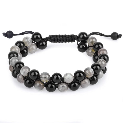 Luckacco Fashion Men Tiger Eye Natutal Stone Beaded Braided Bracelet Bangles Handmade Double Layer Lapis Lazuli Bracelets Hommes