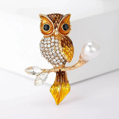 Luckacco Trendy Double Owl Brooches Rhinestone Brooch Badge Pin Bird Animal Party Casual Suit Decoration Badge For Women Corsage Gifts