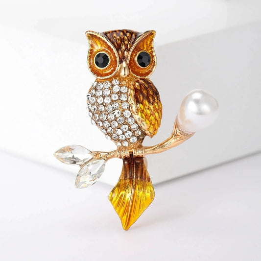 Luckacco Trendy Double Owl Brooches Rhinestone Brooch Badge Pin Bird Animal Party Casual Suit Decoration Badge For Women Corsage Gifts