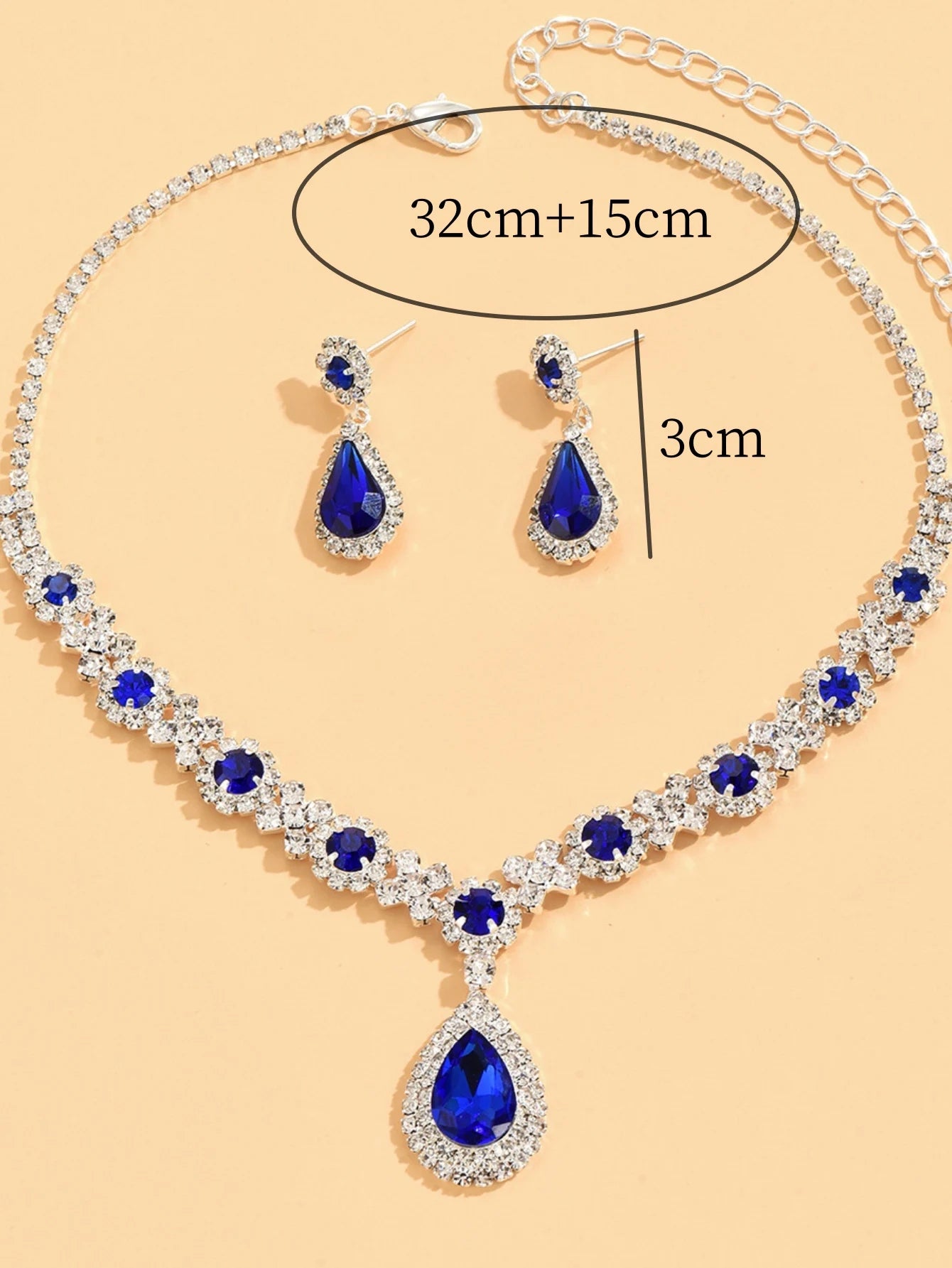 luckacco 3 pieces of women's crystal droplet necklace with earrings set for wedding evening dress accessories