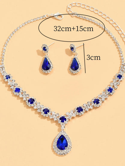 Luckacco 3 pieces of women's crystal droplet necklace with earrings set for wedding evening dress accessories