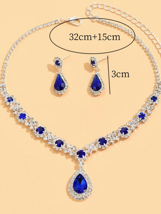 Luckacco 3 pieces of women's crystal droplet necklace with earrings set for wedding evening dress accessories