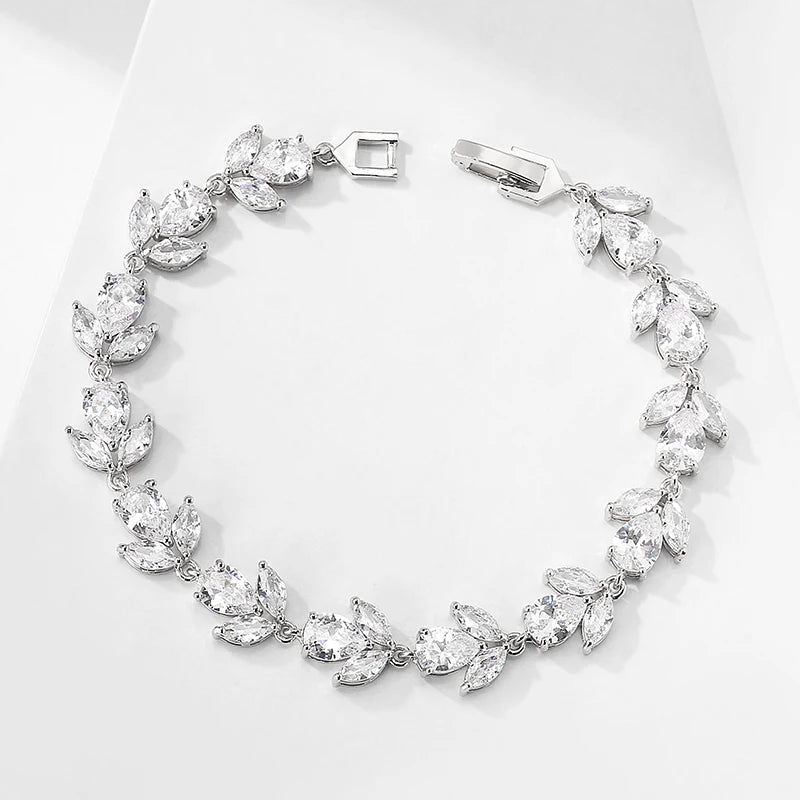 luckacco picks luxury aaa cubic zirconia wedding bracelets for women high quality white gold color leaf charm bracelet bangles