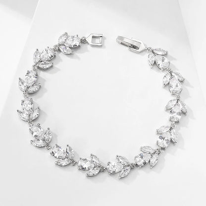 Luckacco picks Luxury AAA Cubic Zirconia Wedding Bracelets for Women High Quality White Gold Color Leaf Charm Bracelet Bangles