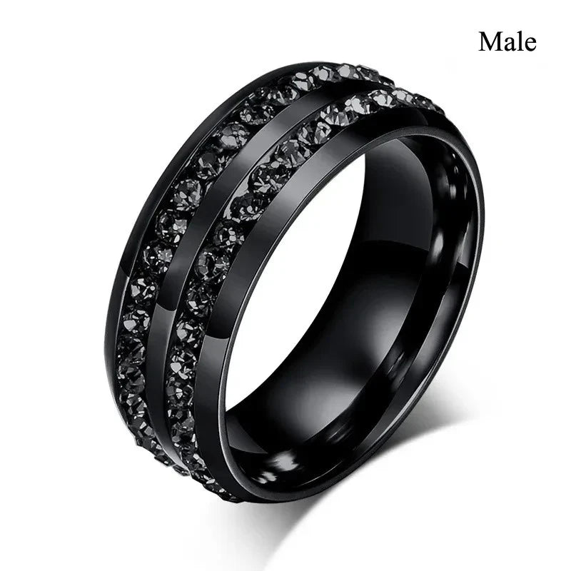luckacco couple rings exquisite women rhinestones zirconia rings set simple gold color men stainless steel cz stone rings wedding jewelry