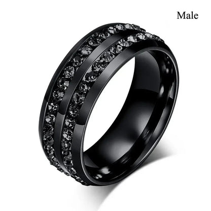 Luckacco Couple Rings Exquisite Women Rhinestones Zirconia Rings Set Simple Gold Color Men Stainless Steel CZ Stone Rings Wedding Jewelry