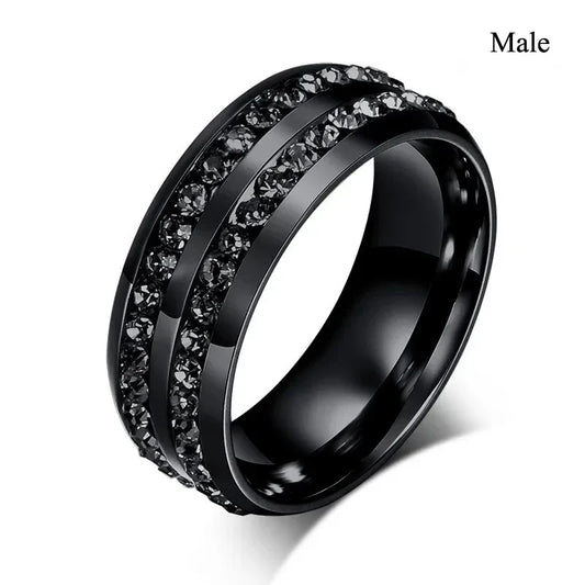 Luckacco Fashion Couple Rings Charm Purple Rhinestones CZ Women Rings Set Trendy Men Stainless Steel Zirconia Ring Wedding Band Jewelry
