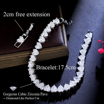 Luckacco CWWZircons Chic Love Heart Shape Cubic Zirconia Stone Wedding Engagement Tennis Bracelet for Women Classic CZ Jewelry Gift CB293
