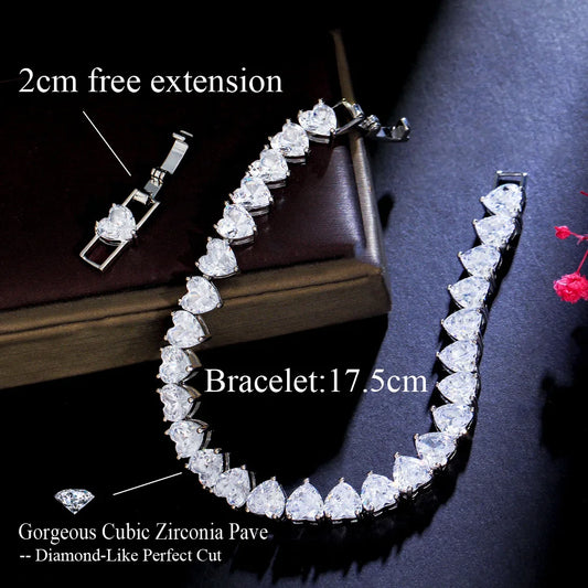 Luckacco CWWZircons Chic Love Heart Shape Cubic Zirconia Stone Wedding Engagement Tennis Bracelet for Women Classic CZ Jewelry Gift CB293