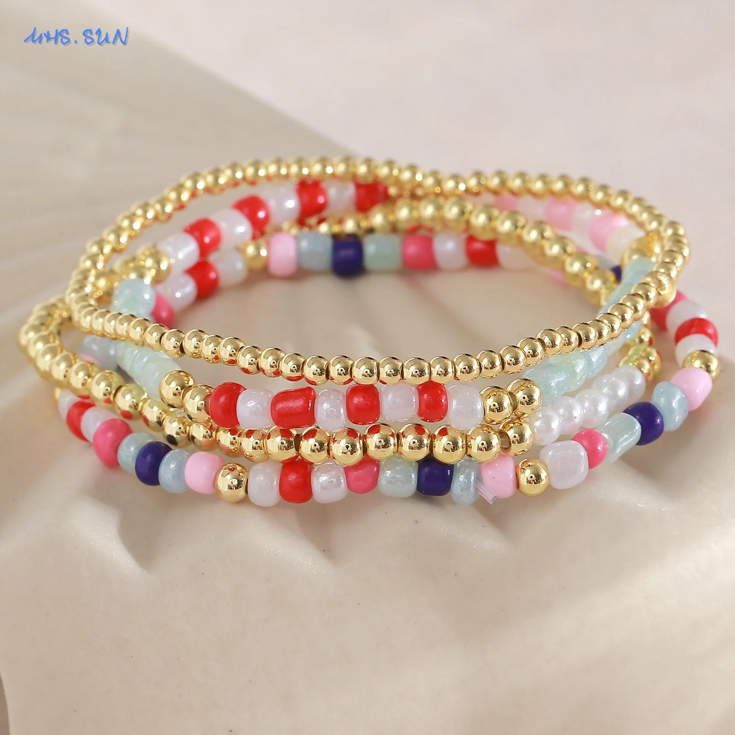luckacco mhs.sun new bohemian gold plated metal beaded bracelets colorful rice beads bracelet birthday party jewelry for women men
