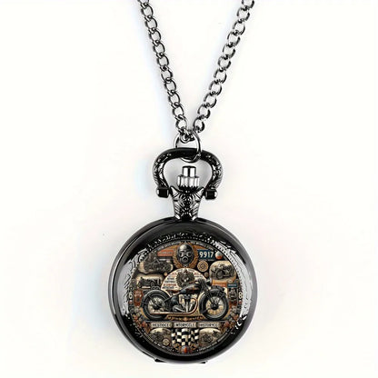 Luckacco Antique Exquisite Vintage Motorcycle Pattern Design Quartz Pocket Watch - Men Male Kids Fashion Accessory, Non-Waterproof  Watch