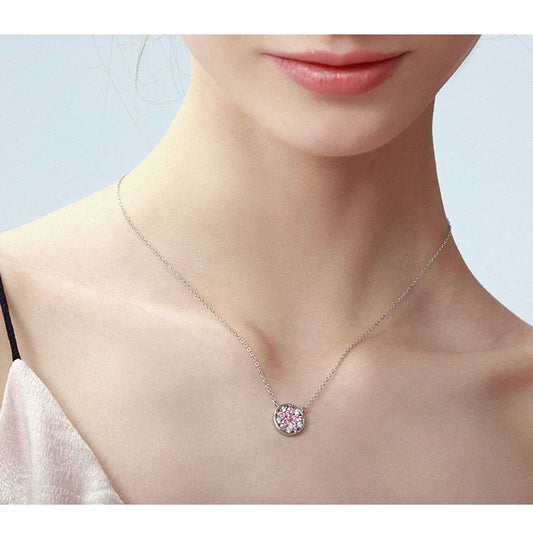 Luckacco Korean Fashion Style Pink Quartz Silver 925 Jewelry Necklace for Women Luxury Pendant Necklaces Wedding Party Birthday Gifts