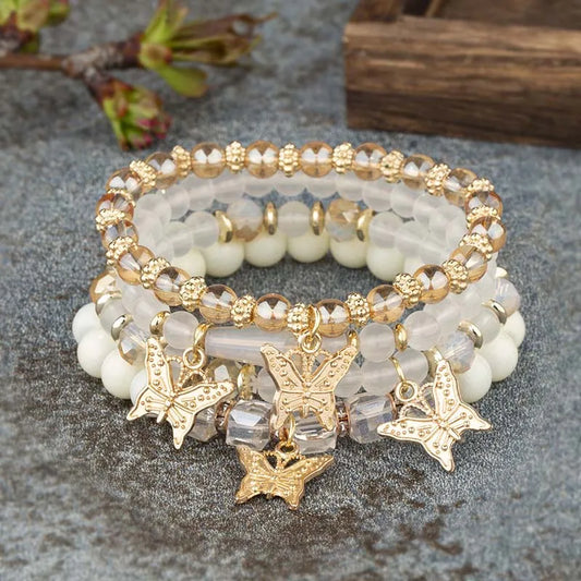 Luckacco 4Pcs Bohemian Butterfly Charm Bracelet Set For Women Crystal Beads Chain Bangle Female Fashion Party Jewelry Gift