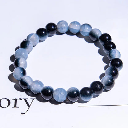 Luckacco Fashion Exquisite Ice Crack Gradient Forest Flower Pattern Beaded Glass Bracelet for Women High Beauty Elastic Bracelet Jewelry