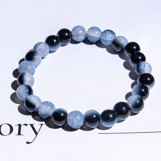 Luckacco Fashion Exquisite Ice Crack Gradient Forest Flower Pattern Beaded Glass Bracelet for Women High Beauty Elastic Bracelet Jewelry