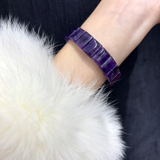 Luckacco Natural Rectangle Bead Amethyst Bangle Bracelet Women Girl Gift Elastic Soft Bangle Reiki Healing Jewelry Purple Accessory