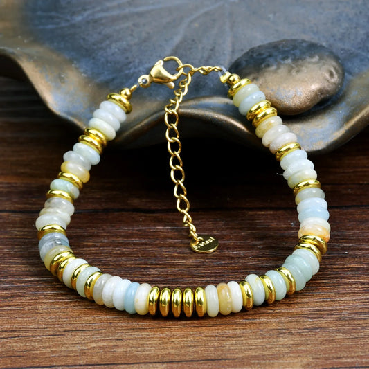 Luckacco Fashion Dopamine Colored Natural Stone Adjustable Bead Bracelets Women's Light Luxury High-end Pebble Bracelet Jewelry