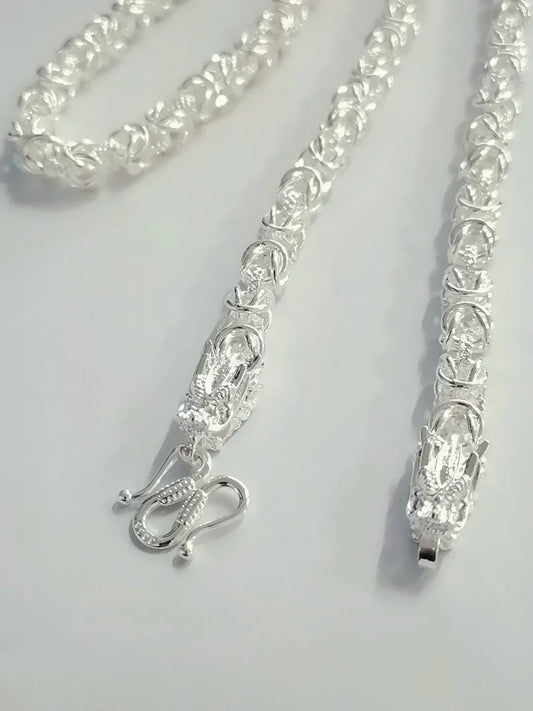 Luckacco Hot popular solid Sterling Silver necklace for men noble 8MM chain round faucet dragon 60cm Fashion wedding jewelry Holiday Gift