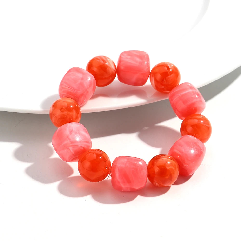 luckacco acrylic chunky irregular square round beaded bracelet for women european and american simple bracelet fashion hand accessories