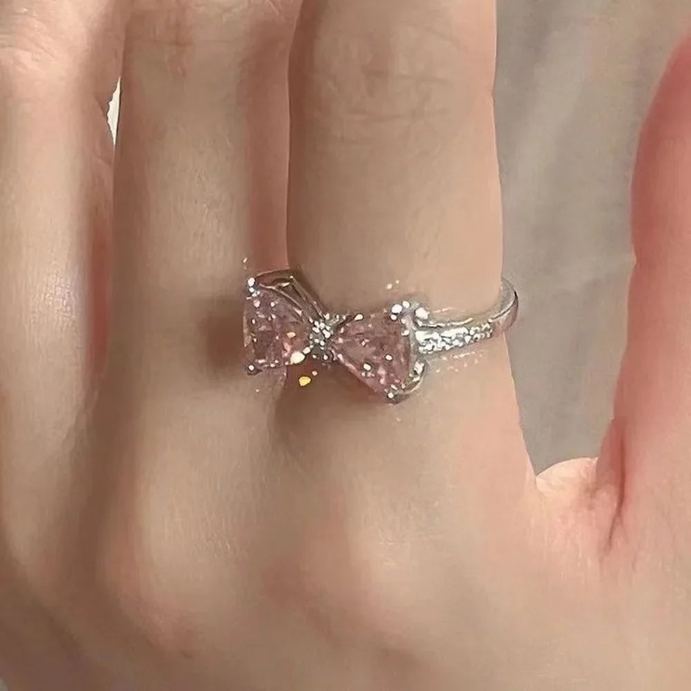 luckacco fashion bowknot finger rings adjustable bow rings jewelry sweet opening ring ornaments