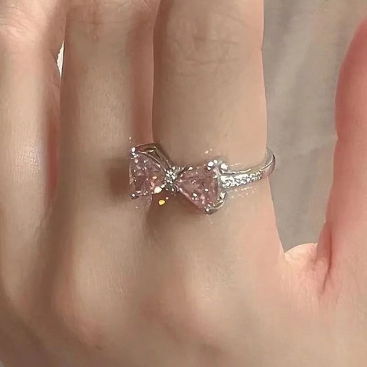 Luckacco Fashion Bowknot Finger Rings Adjustable Bow Rings Jewelry Sweet Opening Ring Ornaments