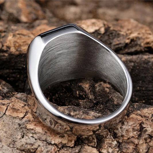 Luckacco Classic Gold Sliver Color Abalone Shells Finger Ring Men Punk Party Smooth Stainless Steel Rings Male Circular Wedding Ring Gift