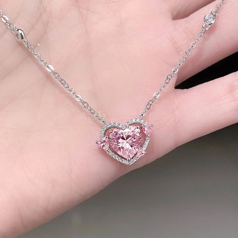 luckacco new 925 sterling silver luxury zircon sweet heart pendant necklaces for women designer jewelry gift female jewelry