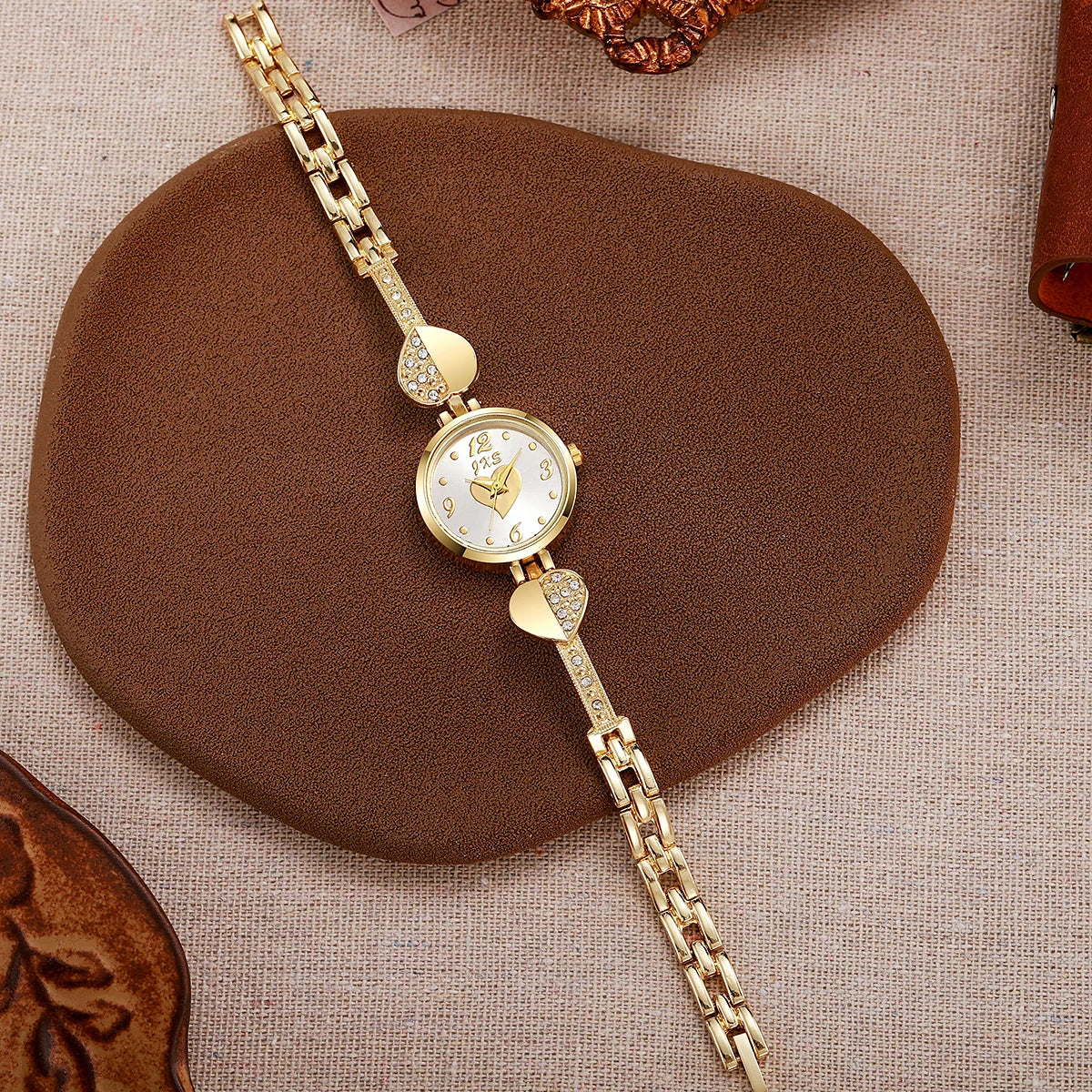 luckacco new small gold watch with diamond inlaid bracelet watch, women's compact round quartz watch