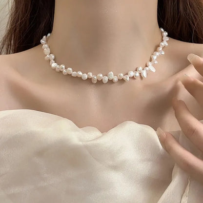 Luckacco 5-6m Real Natural Baroque Freshwater Pearl Necklace Fashion Jewelry for Gift 925 Sterling Silver Choker Necklace for Women Girls