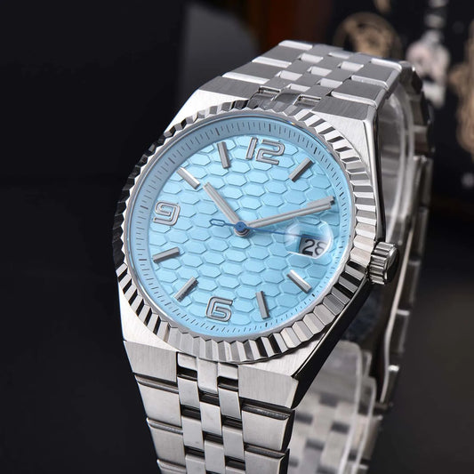 Luckacco New watch, 39.5mm men's watch, sapphire glass NH35 movement, textured dial, silver stainless steel case, stainless steel strap