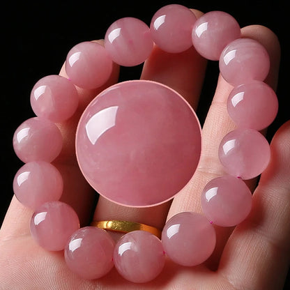 Luckacco Quartz Crystal Pink Powder Crystal Quartz Natural Stone Streche Bracelet Elastic Cord Pulserase Jewelry Beads Lovers Woman Gift