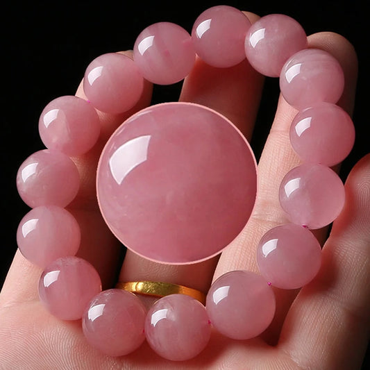 Luckacco Quartz Crystal Pink Powder Crystal Quartz Natural Stone Streche Bracelet Elastic Cord Pulserase Jewelry Beads Lovers Woman Gift