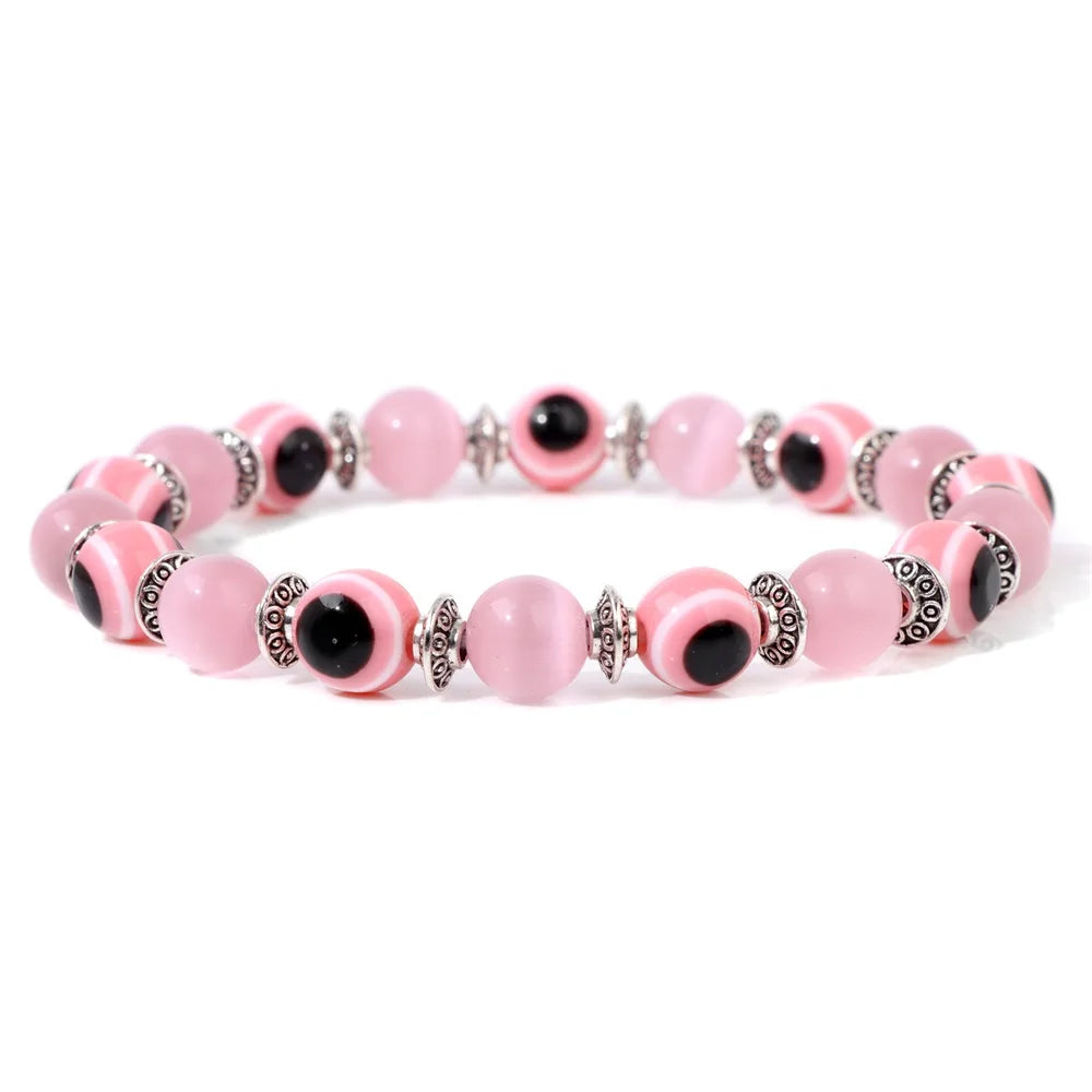 luckacco lucky evil eye beads bracelet natural stone lava hematite bracelet set multilayer bracelets women men handmade elastic jewelry
