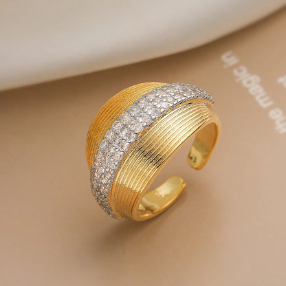 Luckacco 31styles Luxury AAA Cubic Zirconia Inlay Copper Wedding Jewelry Gold Color Statement Geometric Rings For Elegant Women