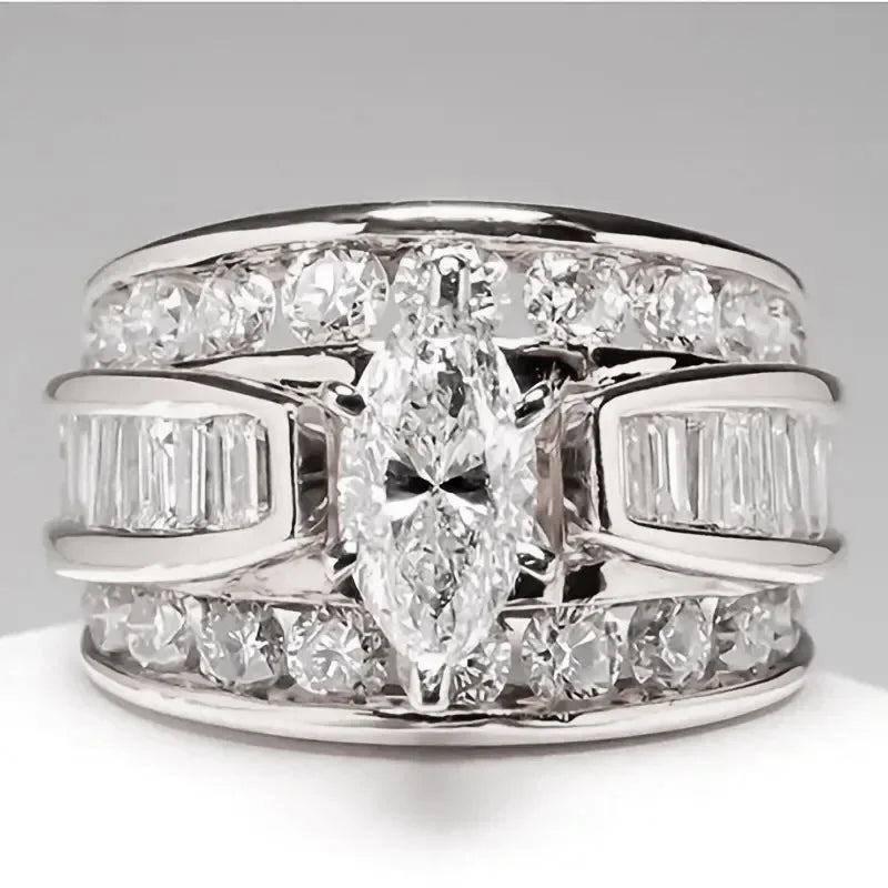 luckacco gorgeous three-row white zircon engagement rings fashion gold color party anniversary wedding rings for women
