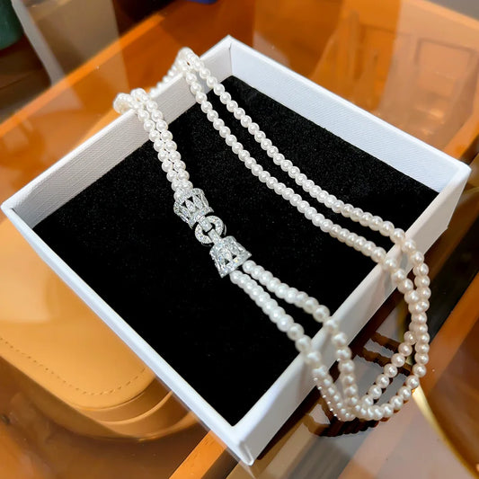 Luckacco SUYU Women's Light Luxury Design Elegant Imitation Pearl Necklace Versatile Unique Design Bracelet Fashion Sweater Chain