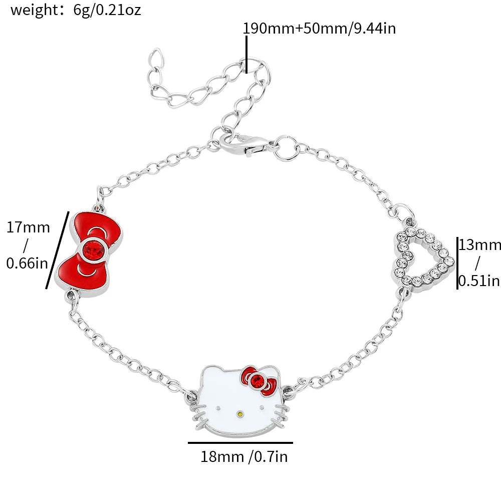 luckacco anime sanrio bracelet cartoon figure hello kitty head heart shape rhinestones metal bracelet bangle kawaii jewelry accessories